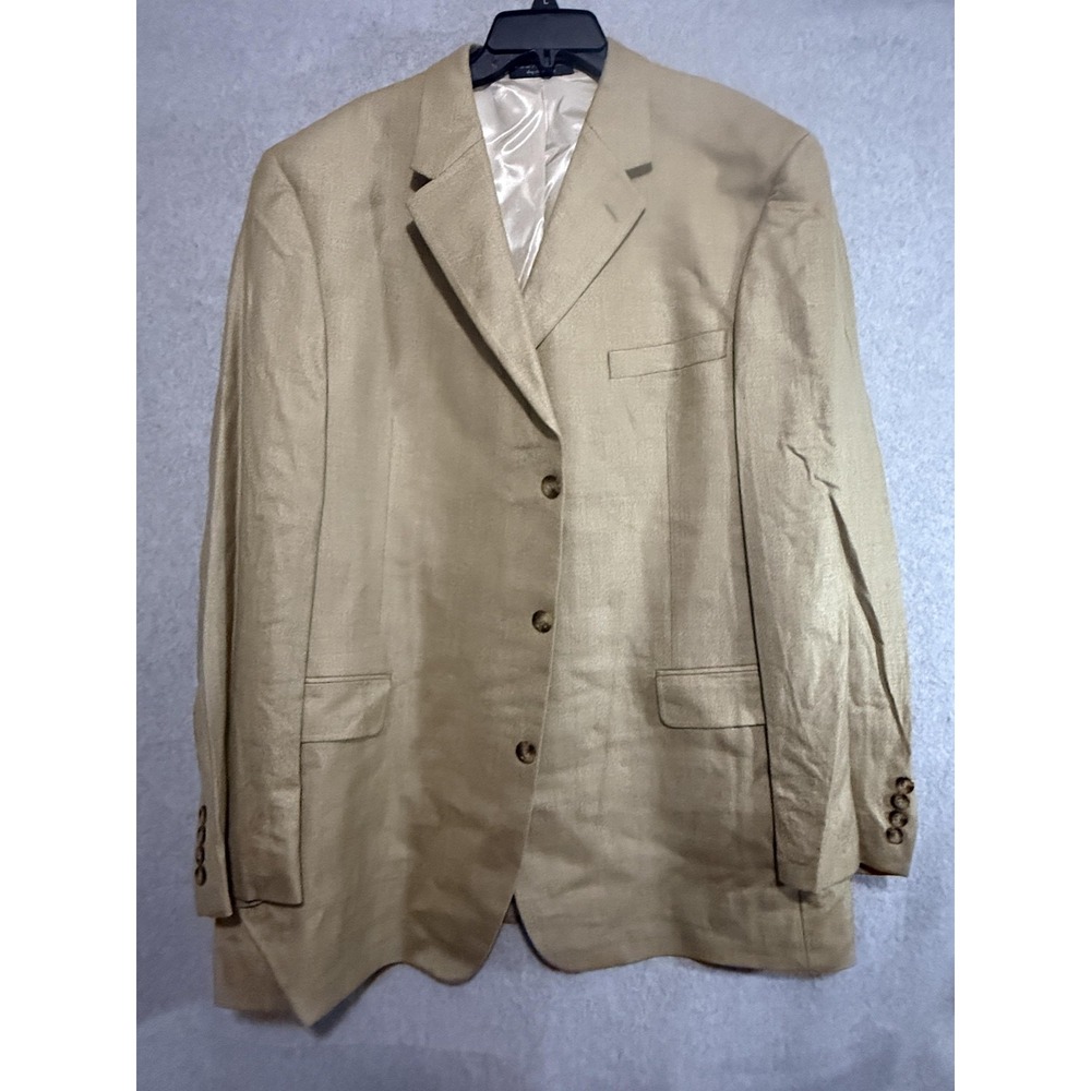 Gianfranco Ruffini‎ Blazer Sport Coat Mens 48L Tan Silk Wool Check Long Jacket